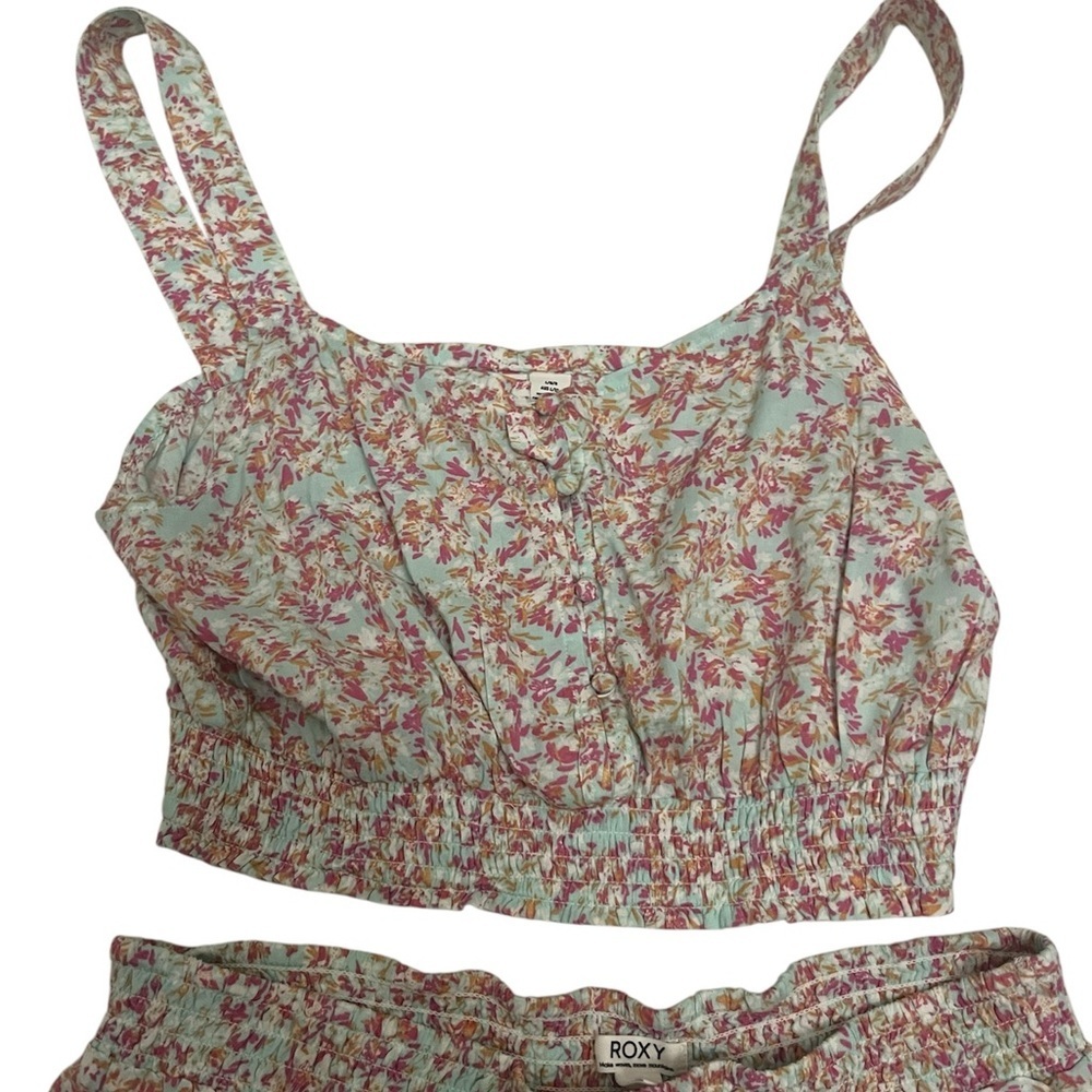 Roxy Pink and Mint Floral Two-Piece Skirt Set - Picture 3 of 6